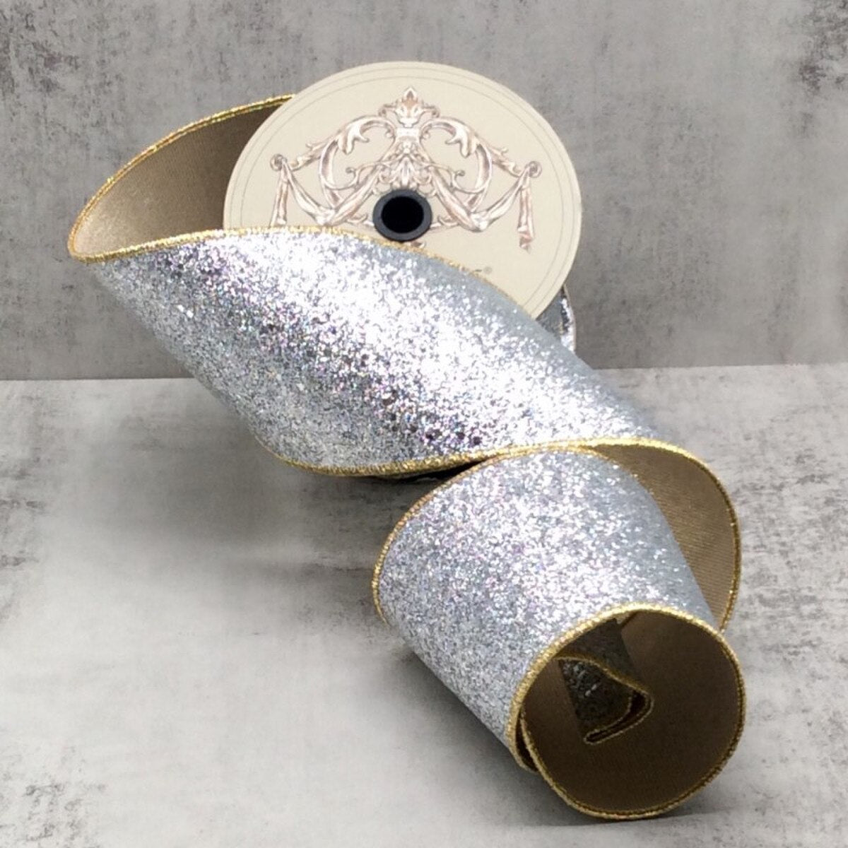 Silver Glitter Ribbon 4 Inch x 10 Yards Shimmer