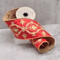 Dupion Gold Embroidery Spade Red Ribbon 4