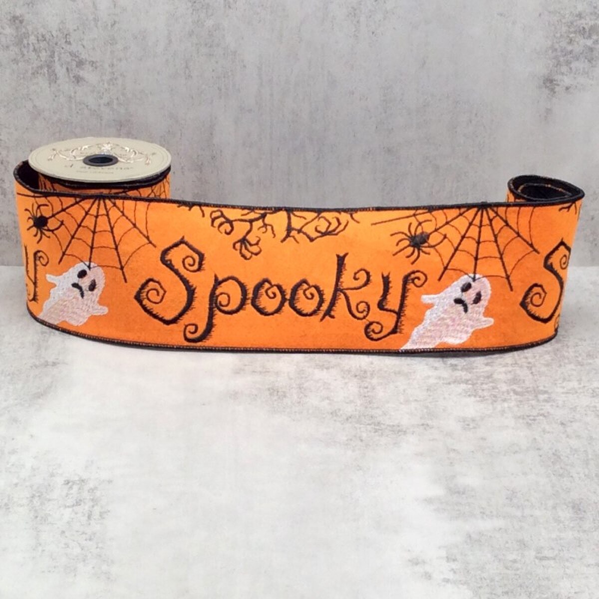 Spooky Ghosts Felt Ribbon 4" x 5 Yds Orange