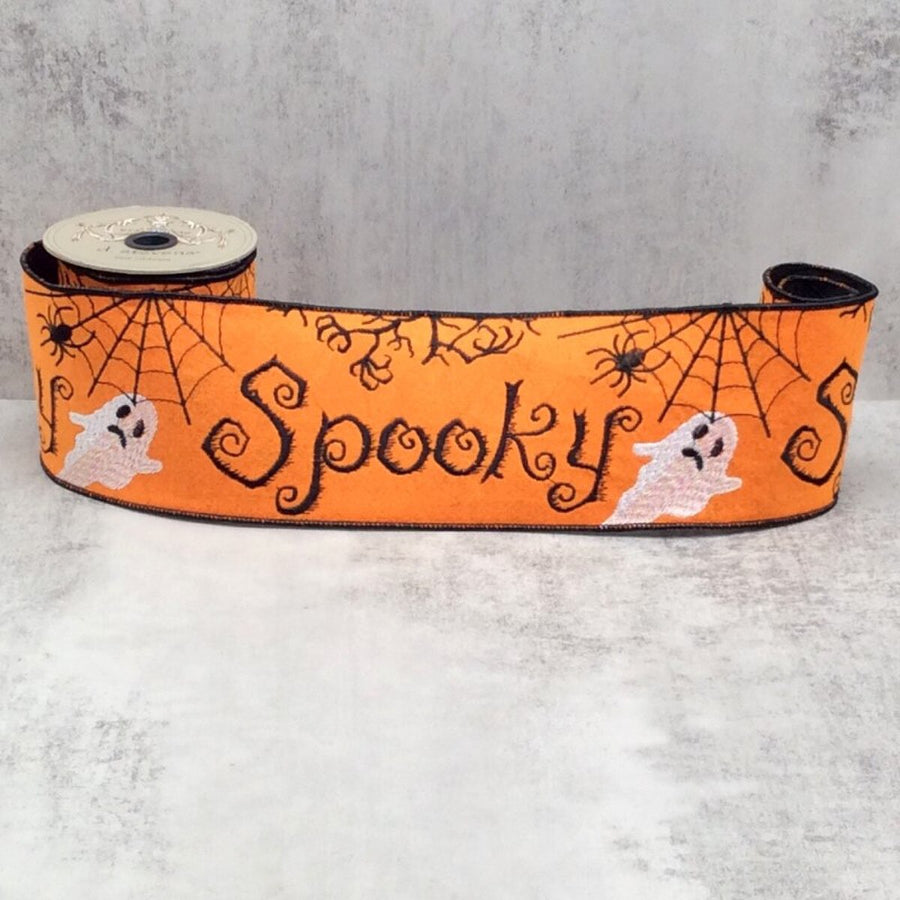 Spooky Ghosts Felt Ribbon 4" x 5 Yds Orange