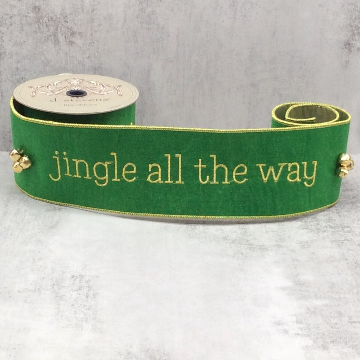 Jingle All The Way Felt Embroidery Ribbon With Bells Gold Green