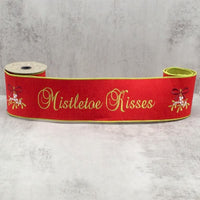 Mistletoe Kisses Felt Embroidery Lime Green Red Ribbon