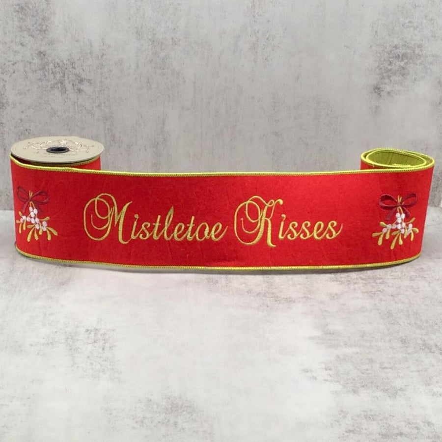Mistletoe Kisses Felt Embroidery Lime Green Red Ribbon