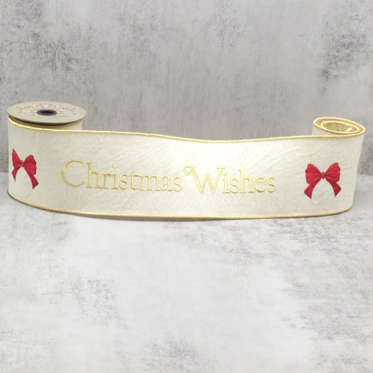 Christmas Wishes Gold Felt Embroidery Ribbon 4" x 5 Yds