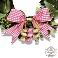 Faux Linen Pink White Check Bow 16 Inch With Lime Backing
