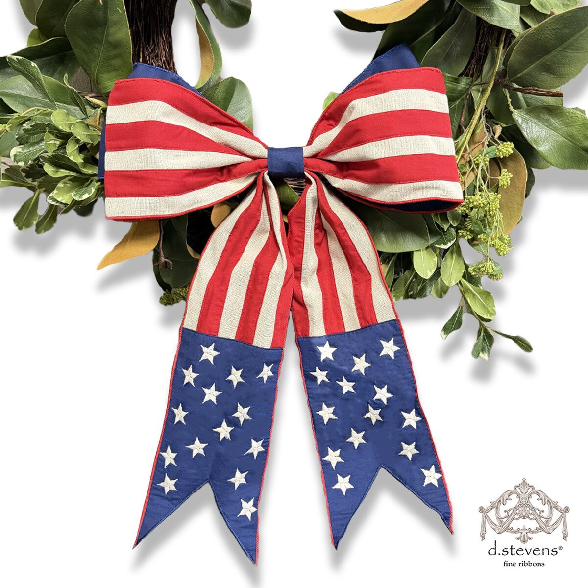 Canvas Bow with Red Natural Stripe and Navy Blue Stars 18"