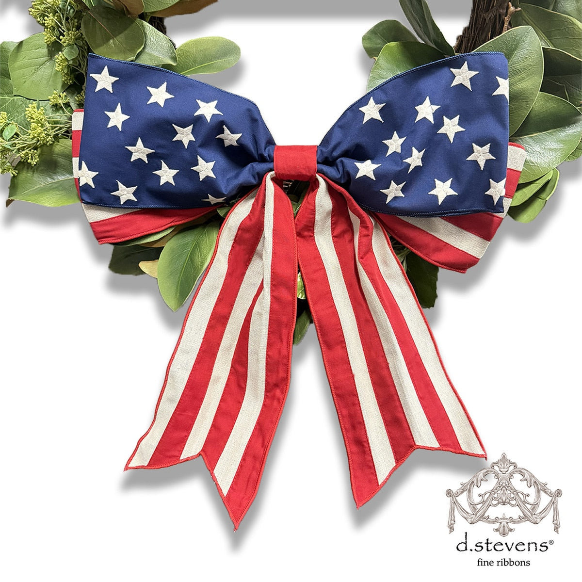 Navy Blue Canvas Stars Red Stripes Tail Bow 18 Inch