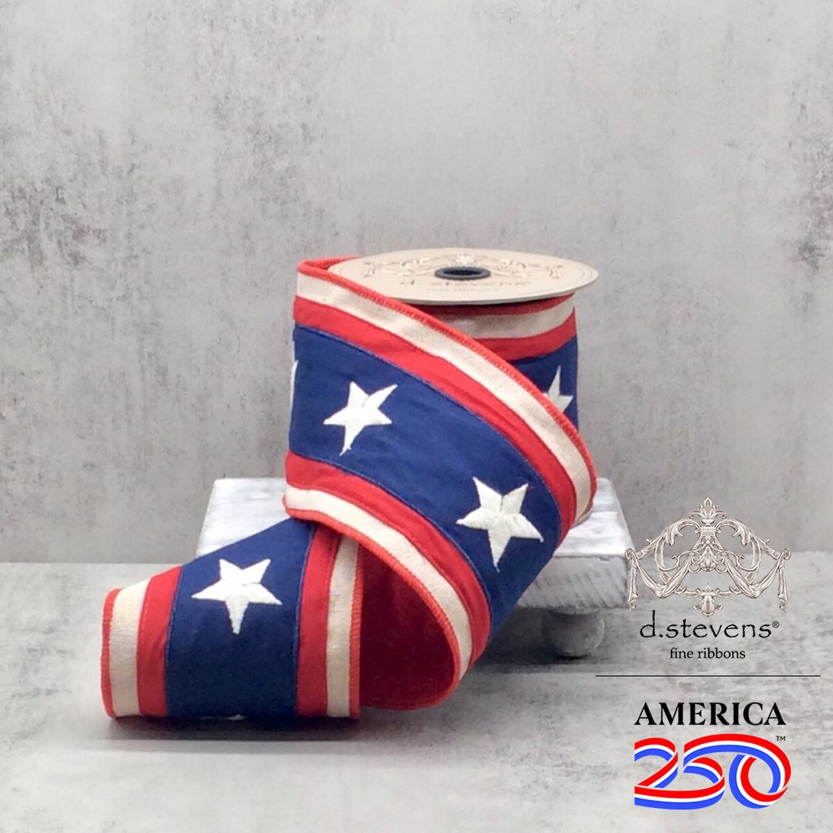 Navy Blue Canvas Ribbon with Red Stripe - 250 Yds