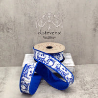 Chinoiserie Blue White Taffeta Acanthus Scroll Ribbon