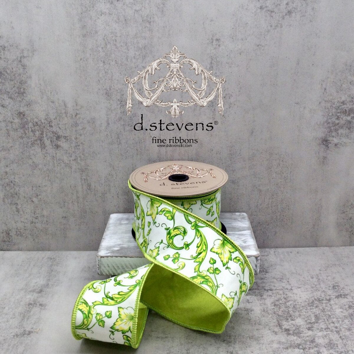 Chinoiserie Lime White Taffeta Ribbon 2.5" x 10 Yds