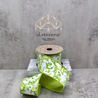Chinoiserie Lime White Taffeta Ribbon 2.5