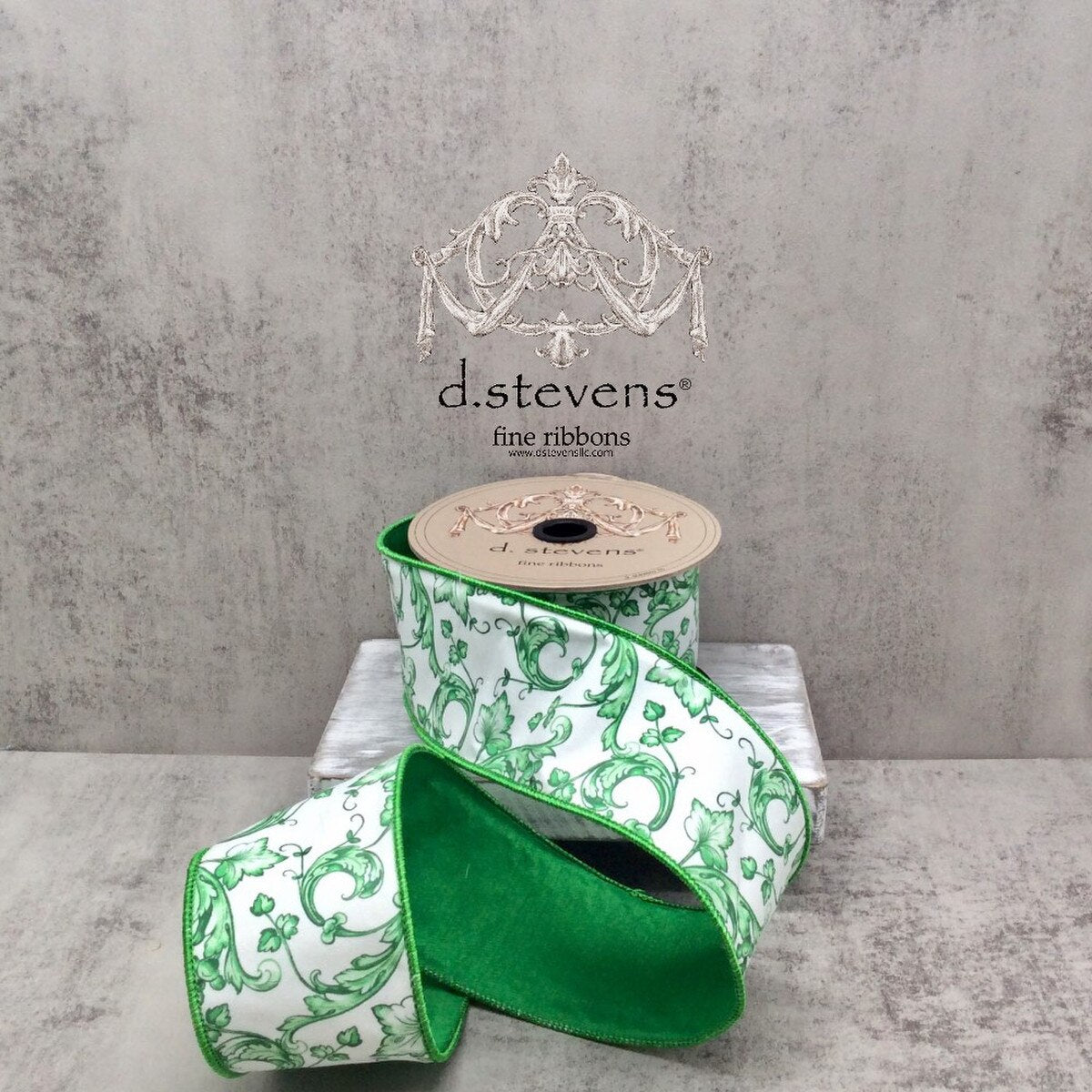 Chinoiserie Green White Taffeta Ribbon 2.5" x 10 Yds