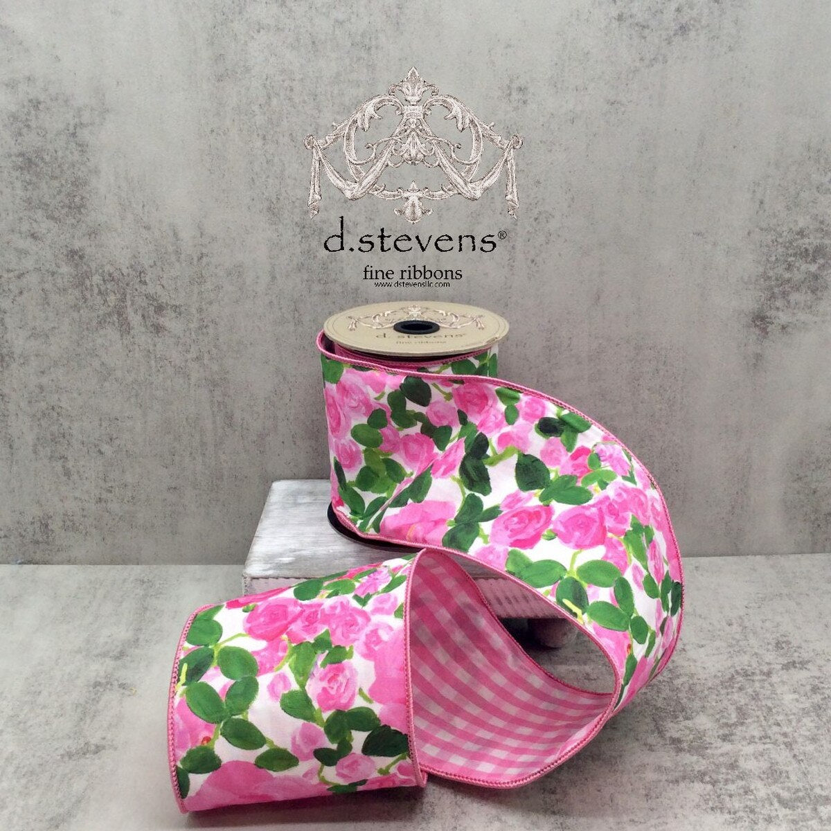 Pink White Check Ribbon Linen Lady In Pink Rose Garden