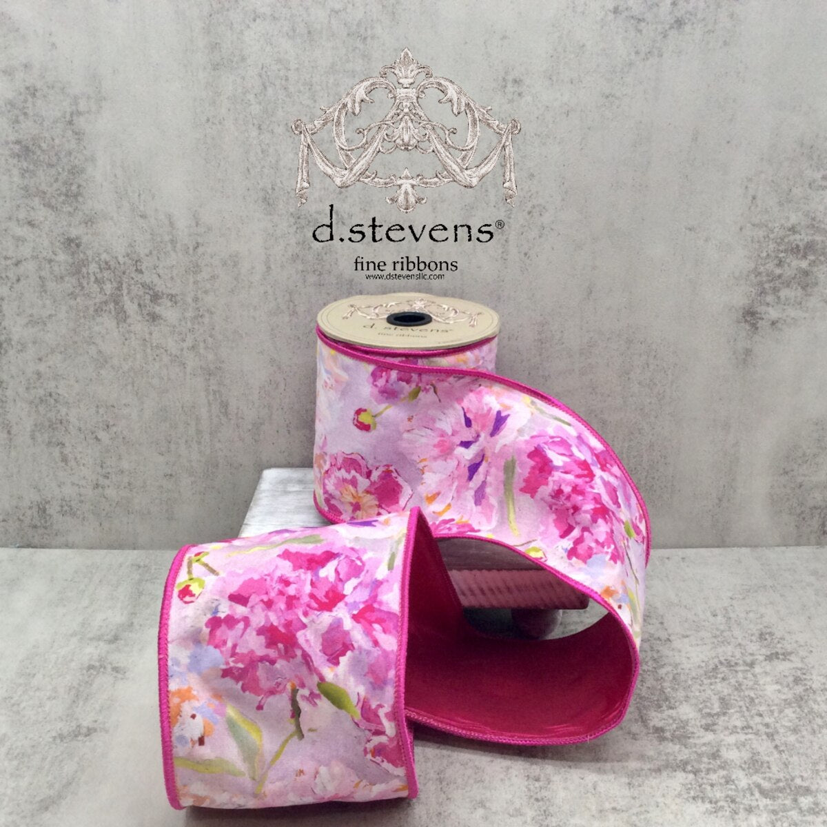 Peonies Pink Lavender Ribbon Linen 4 Inch x 10 Yards