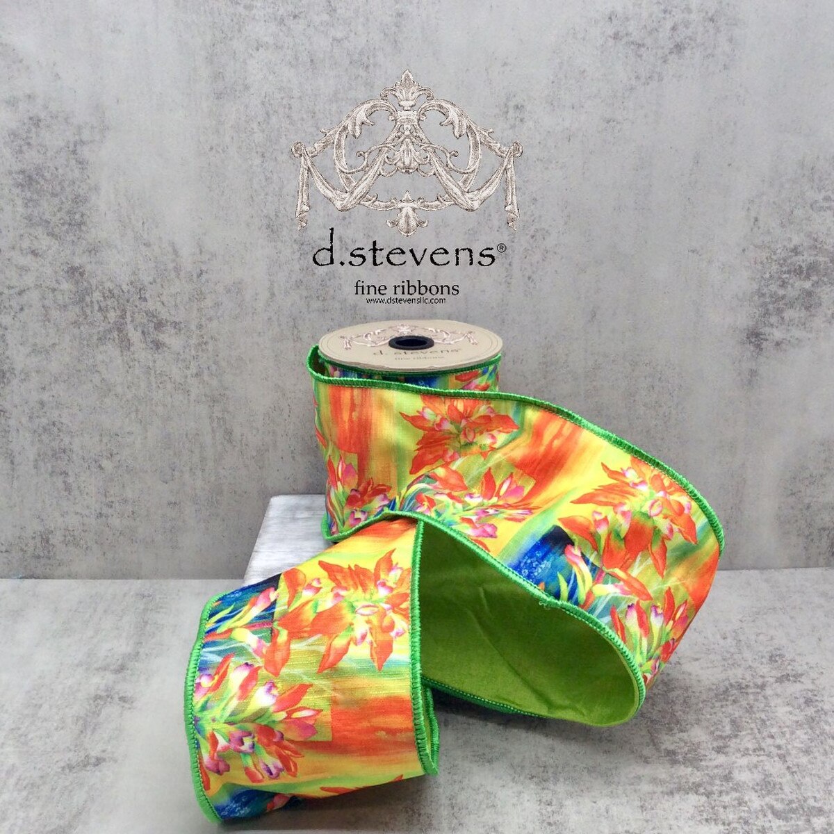 Orange Green Taffeta Ribbon 4 Inch x 10 Yards