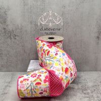 Floral Check Poplin Ribbon in Pink Yellow Blue 4
