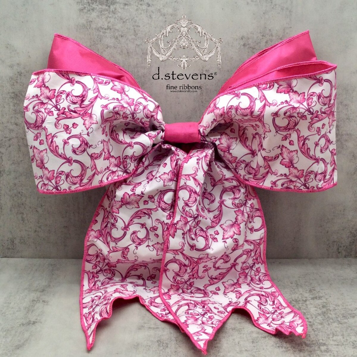 Hot Pink White Taffeta Bow Acanthus Scroll Ribbon 6" x 18"
