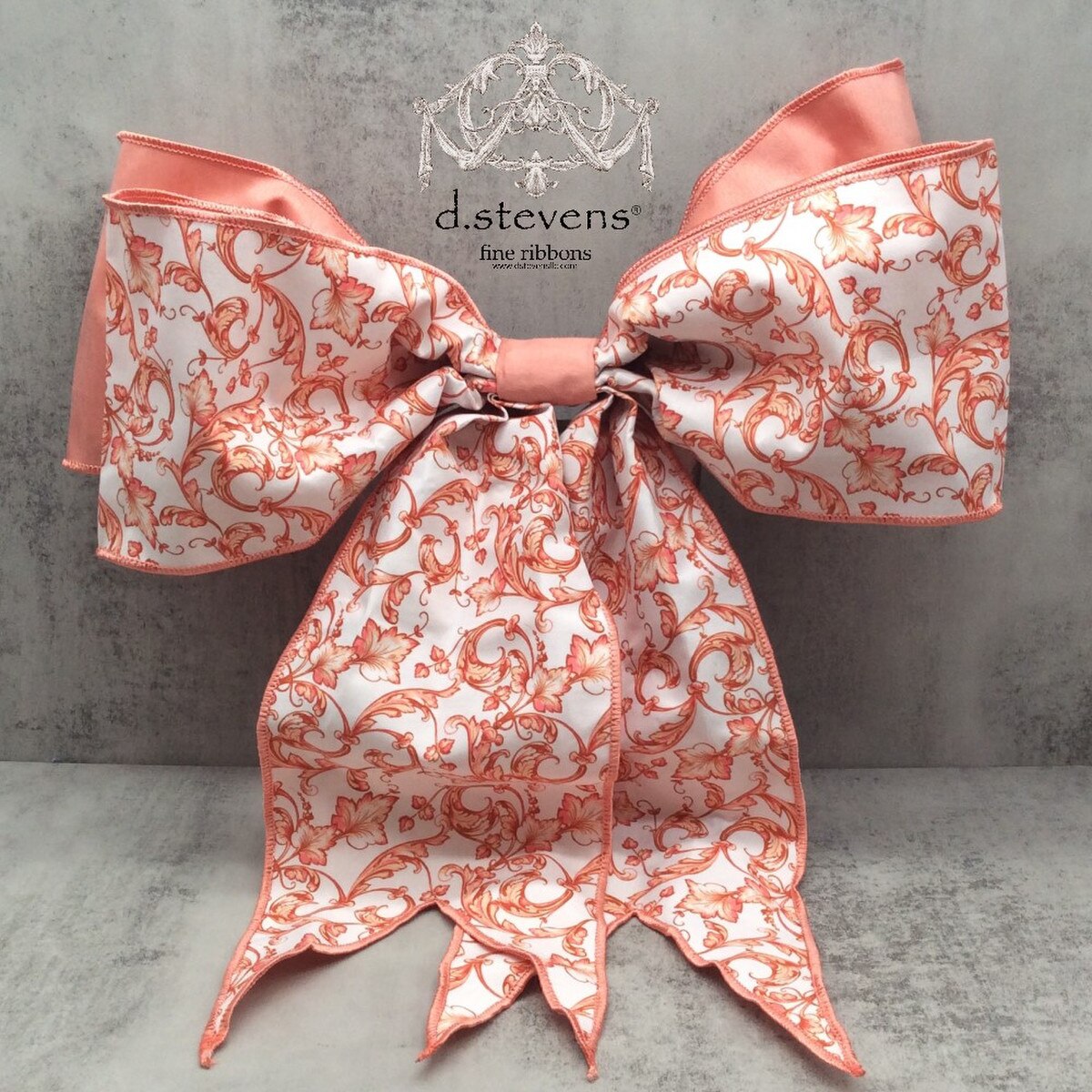 Coral White Taffeta Acanthus Scroll Ribbon 6" x 18"
