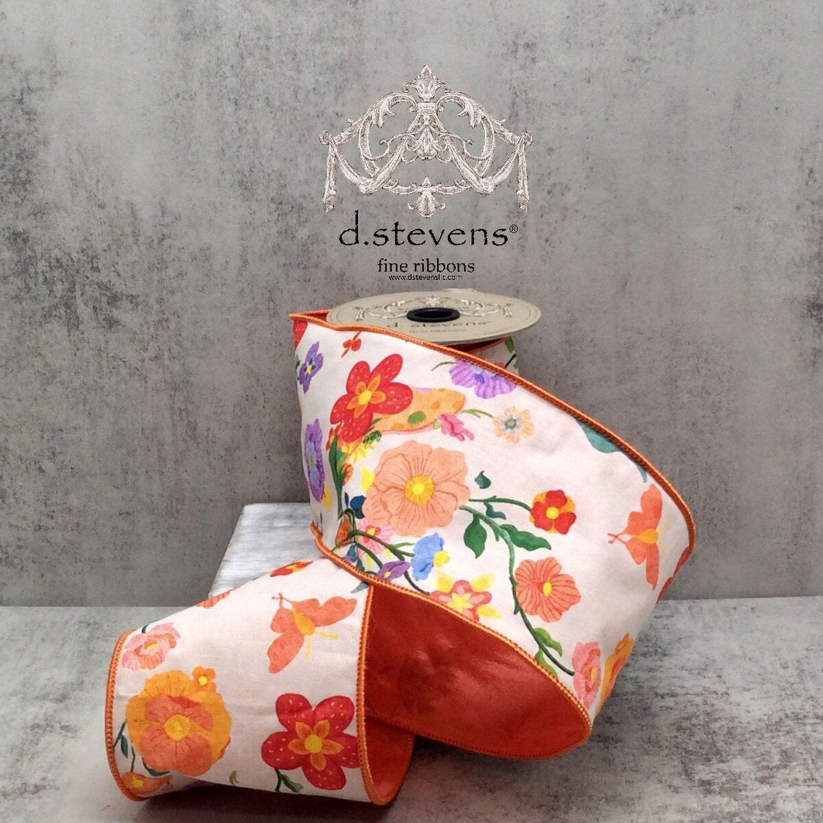 Poplin Scattered Flowers Orange Red Pink 4 Inch x 5 Yards