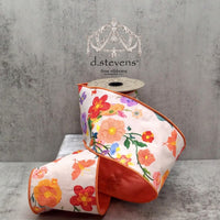 Poplin Scattered Flowers Orange Red Pink 4 Inch X 5 Yards