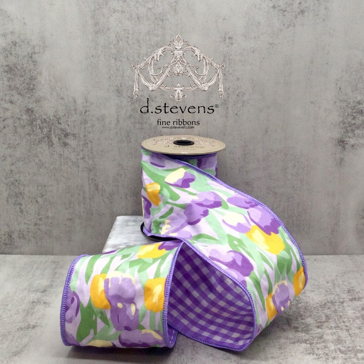 Lavender Watercolor Tulip Check Poplin Ribbon 4" x 5 Yds