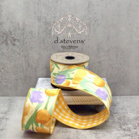 Yellow Lavender Watercolor Tulip Check Back Poplin Ribbon