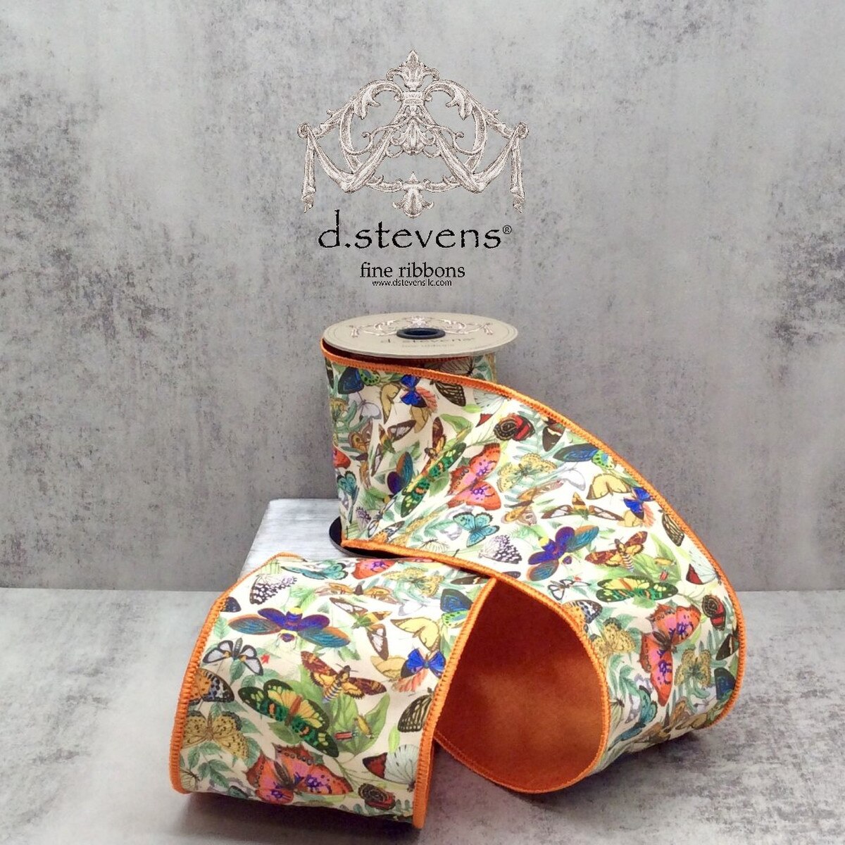 Spring Butterflies Poplin Ribbon Yellow Green Orange 4" x 5 Yds