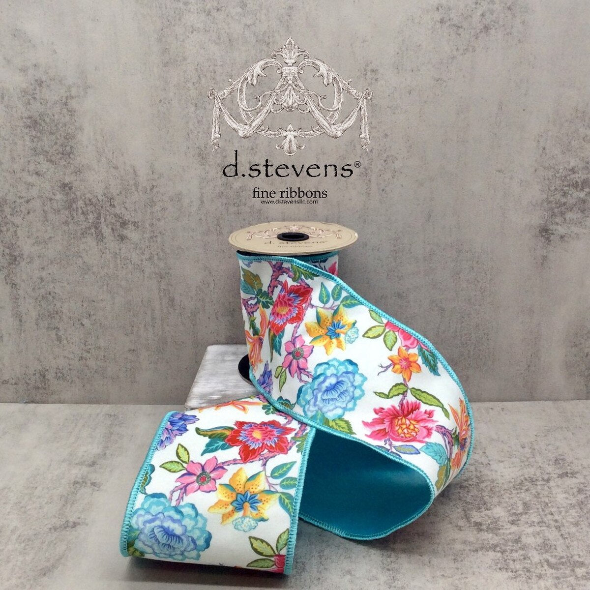 Floral Ribbon Pink Blue Yellow 4" x 5 Yds Poplin Mix