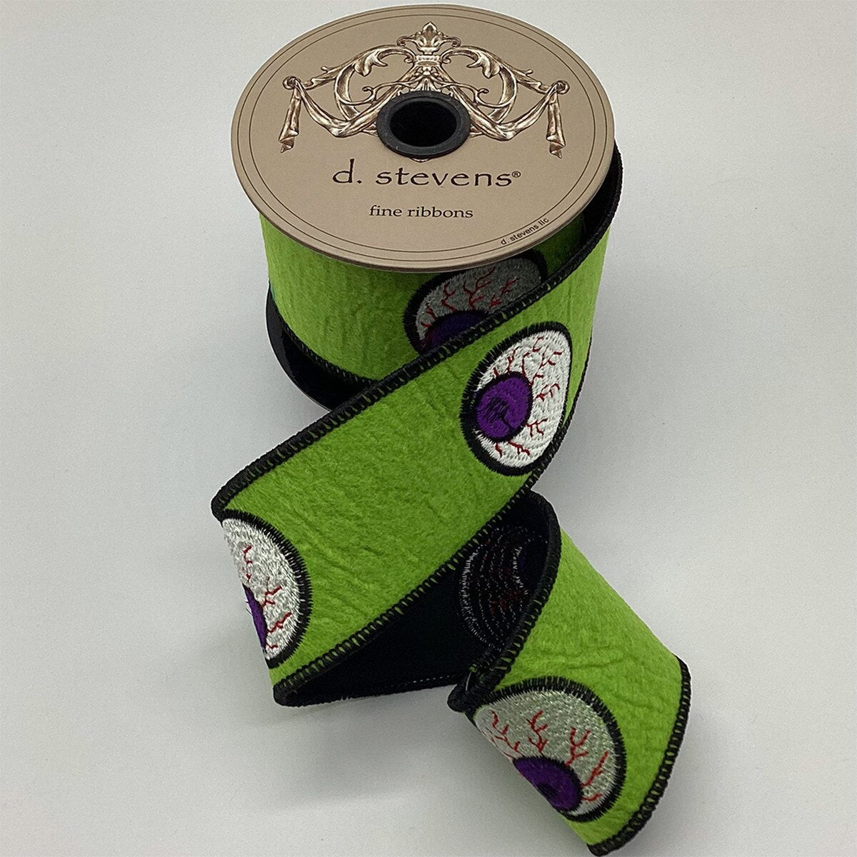 Halloween Eyeball Felt Embroidery Ribbon Lime Purple 2" x 5 Yds