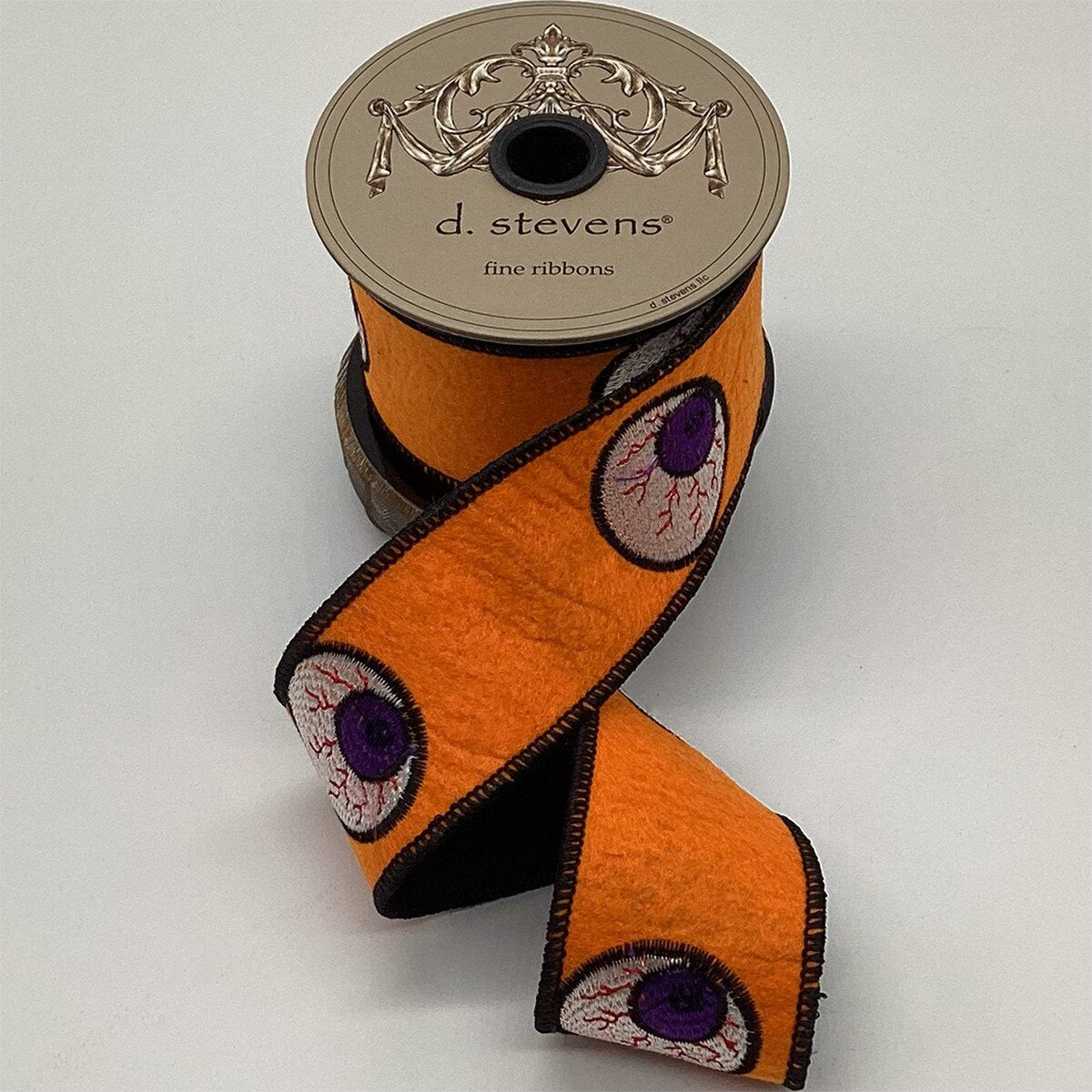 Halloween Eyeball Felt Embroidery Ribbon Orange Purple 2" x 5 Yds