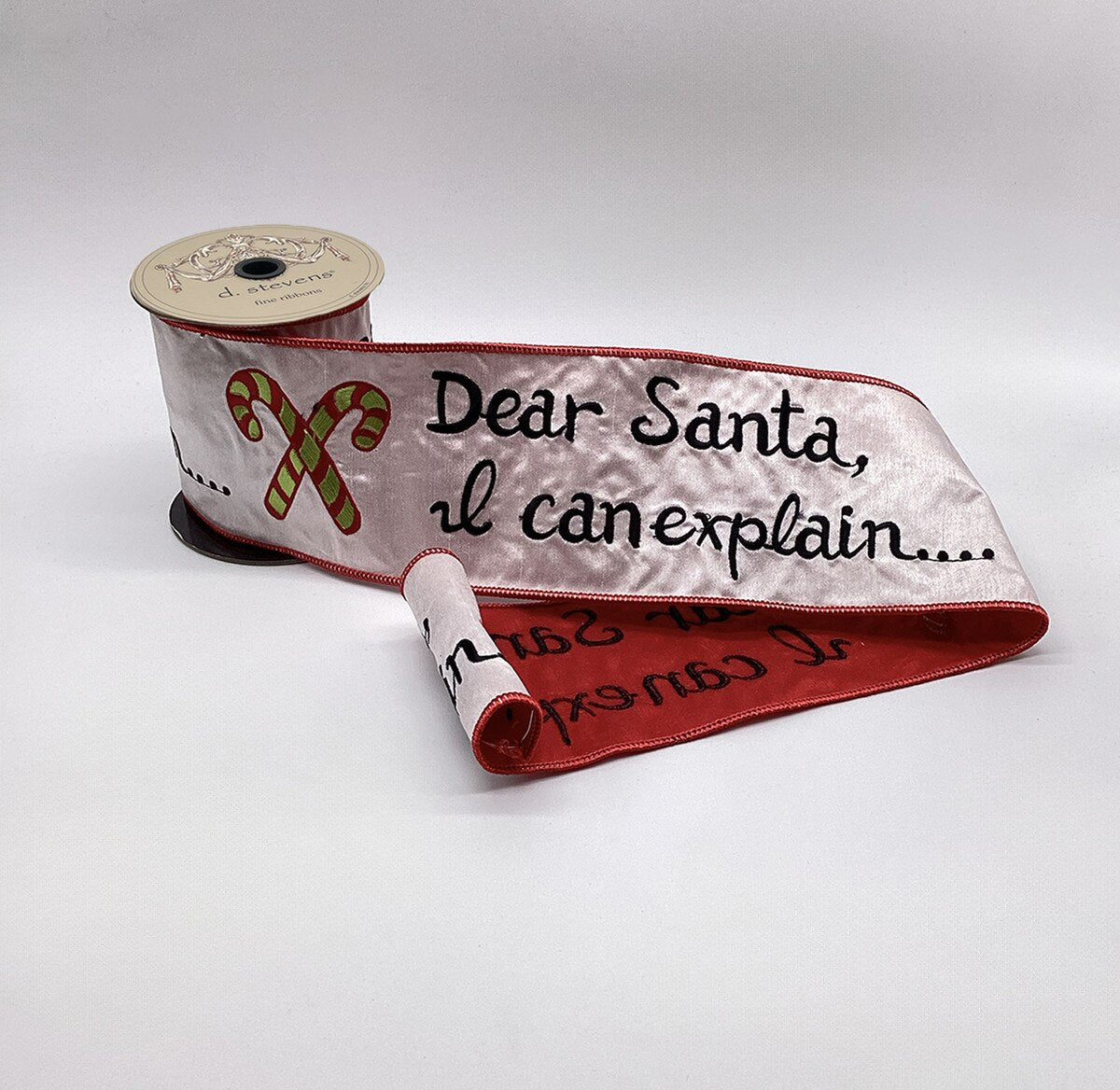 Satin Ribbon Dear Santa I Can Explain Red 4 Inch x 5 Yds