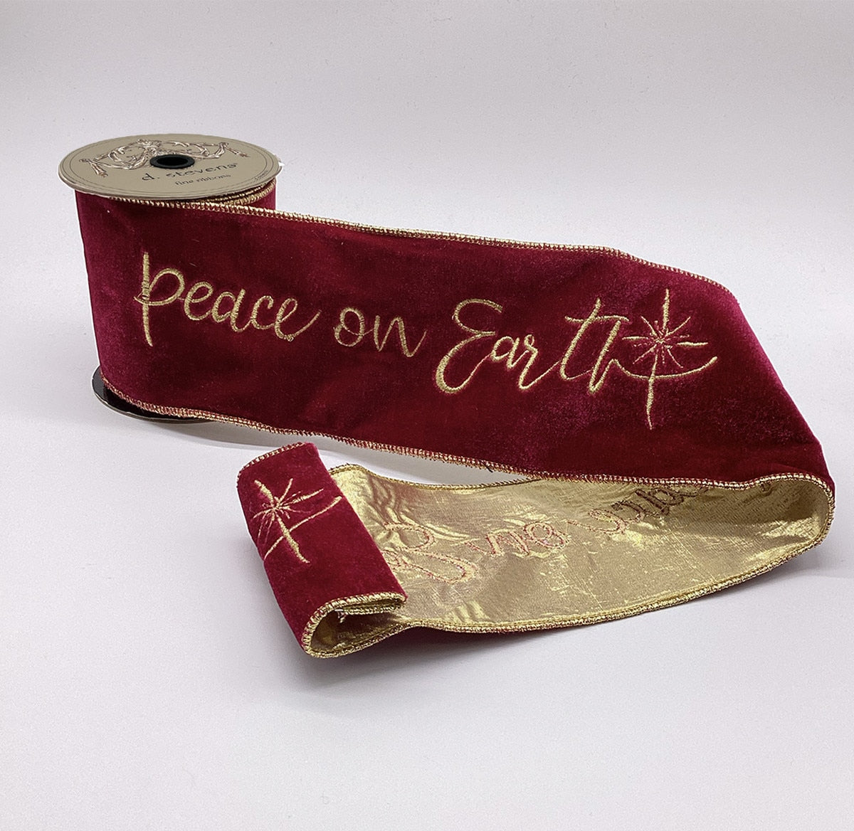 Hot Pink Velvet Gold Embroidery Ribbon 4" x 5 Yds