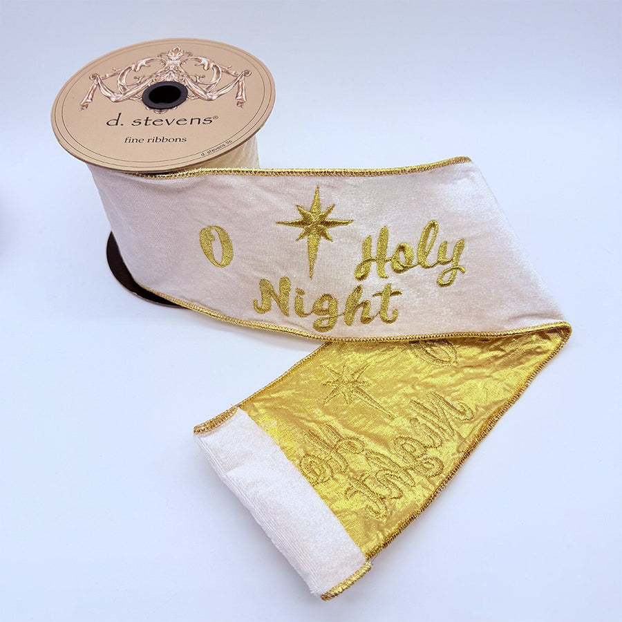 O Holy Night Winter White Velvet Gold Embroidery Ribbon