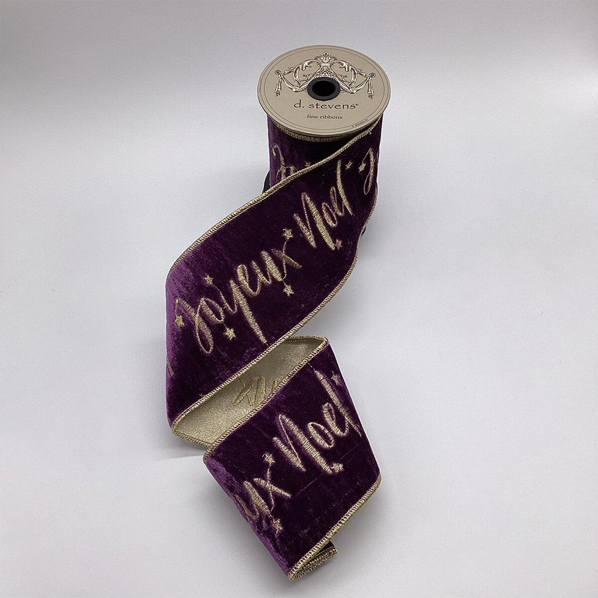 Joyeux Noel Purple Velvet Gold Embroidery Ribbon 4" x 5 Yds