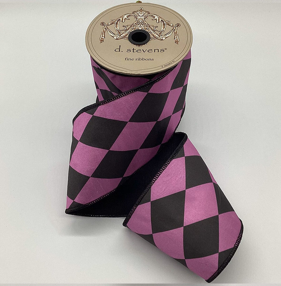 Hot Pink Black Dupion Harlequin Ribbon 4 Inch x 10 Yds