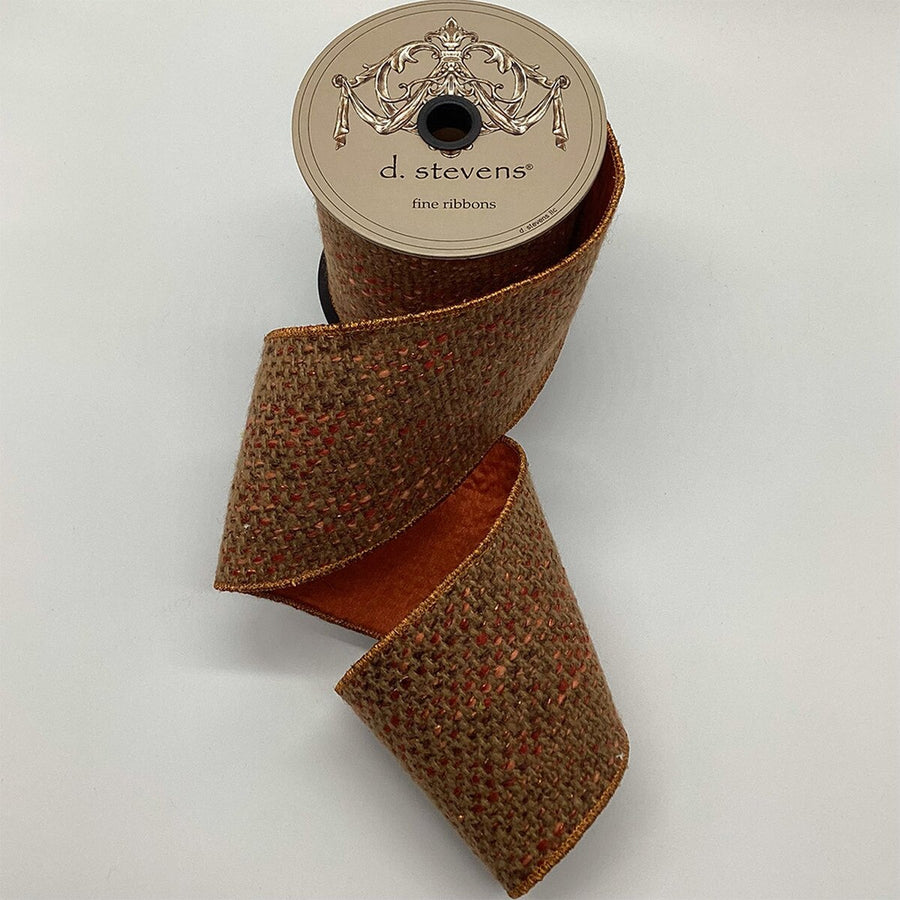 Burgundy Orange Brown Shrewsbury Tweed Ribbon 4" x 5 Yds