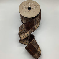 Faux Wool Nottingham Plaid Ribbon Brown Ivory 4