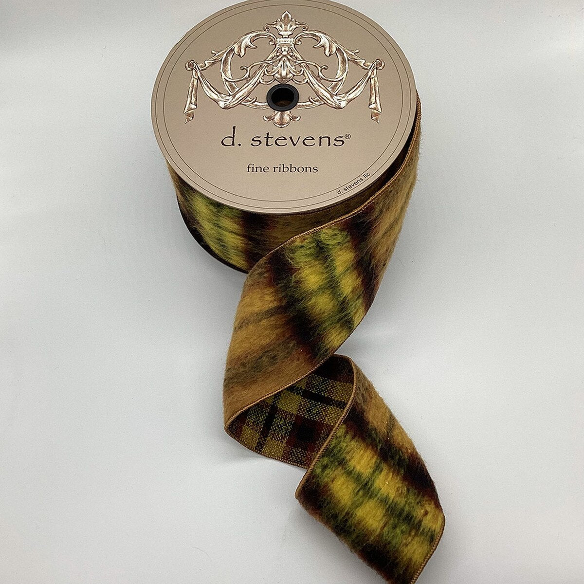 Faux Wool Plaid Ribbon Yellow Burgundy Tan 4" x 10 Yds