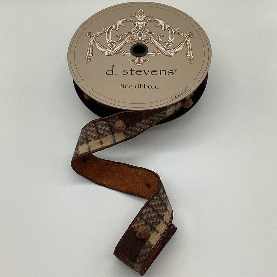 Faux Wool Ribbon Bradford Plaid Tan Brown 1.5" x 5 Yds