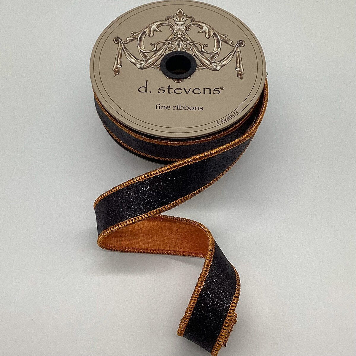Black Ribbon with Glitter Orange Edge 1 Inch x 10 Yards