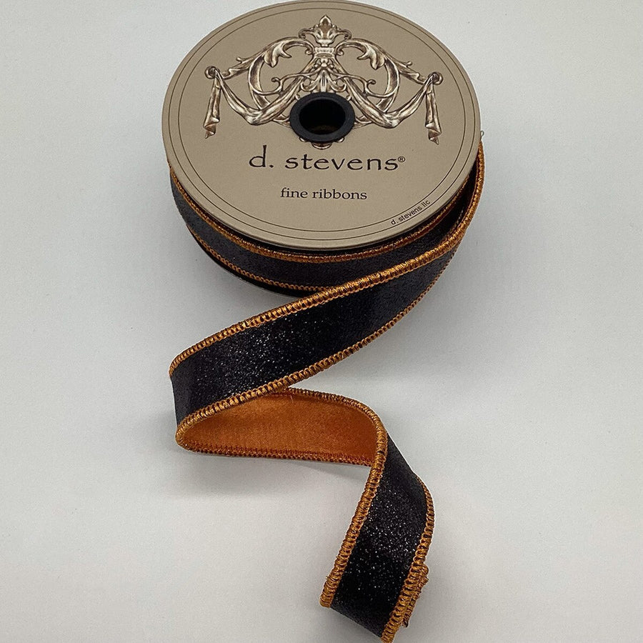 Black Ribbon with Glitter Orange Edge 1 Inch x 10 Yards