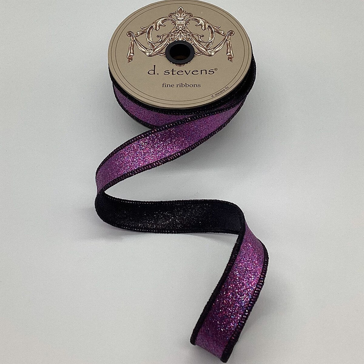Purple Glitter Ribbon with Black Edge 1 inch x 10 Yards