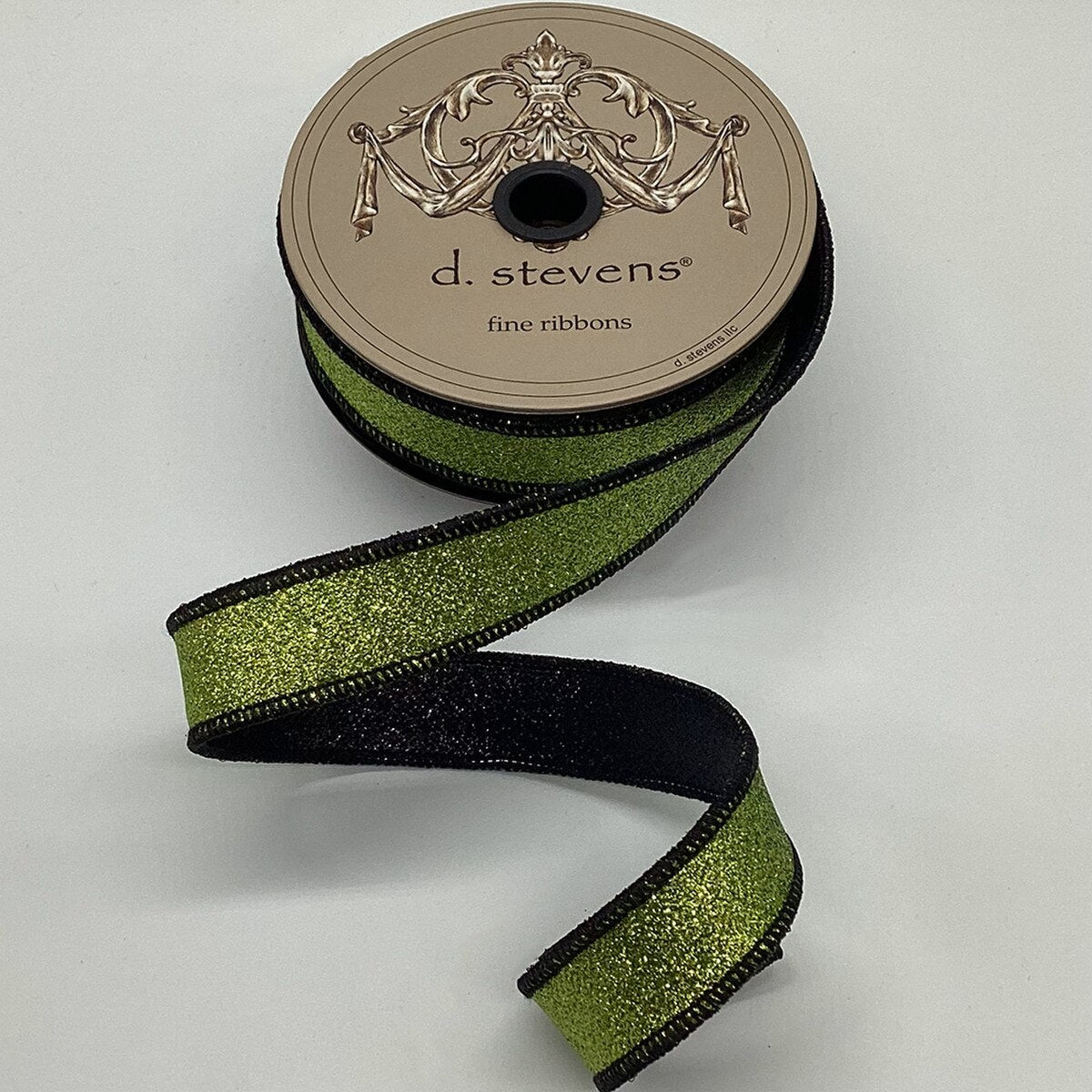 Chartruse Glitter Ribbon with Black Edge 1 Inch x 10 Yds