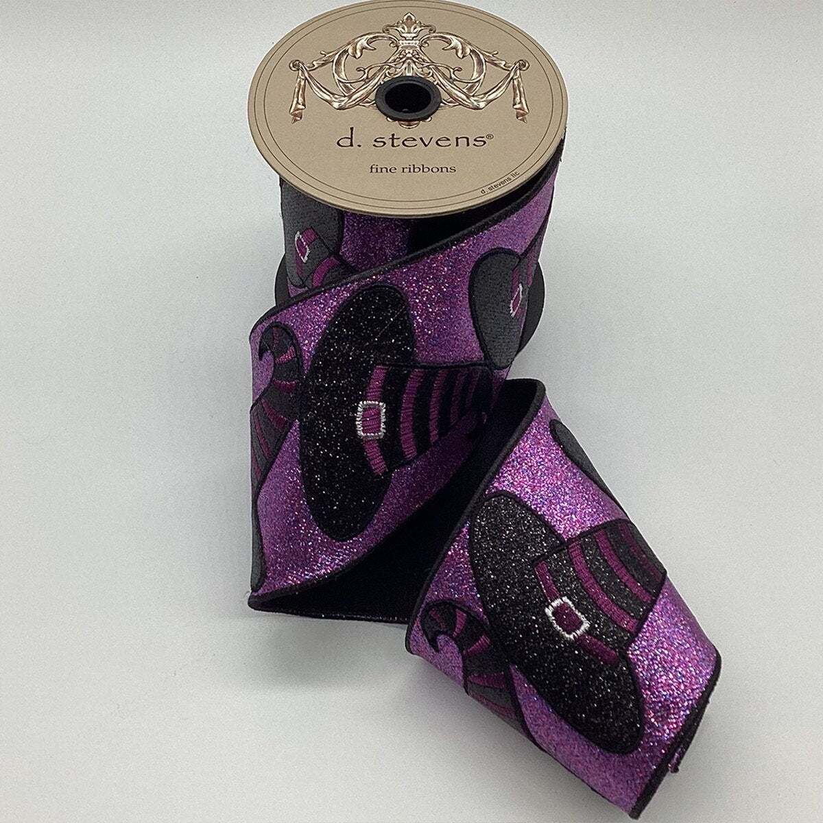 Glitter Witch Hat Applique Purple Black Ribbon 4" x 5 Yds