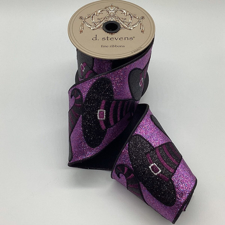 Glitter Witch Hat Applique Purple Black Ribbon 4" x 5 Yds