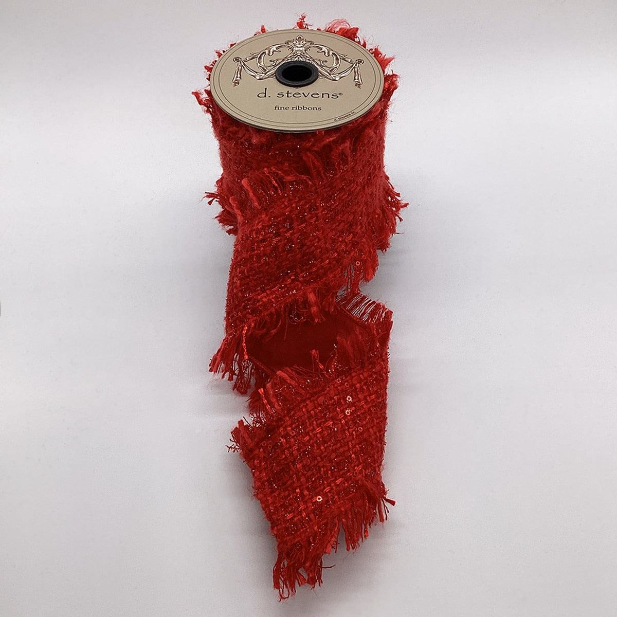 Red Ribbon Blissful Boucle Frayed Edge 4 Inch x 5 Yds
