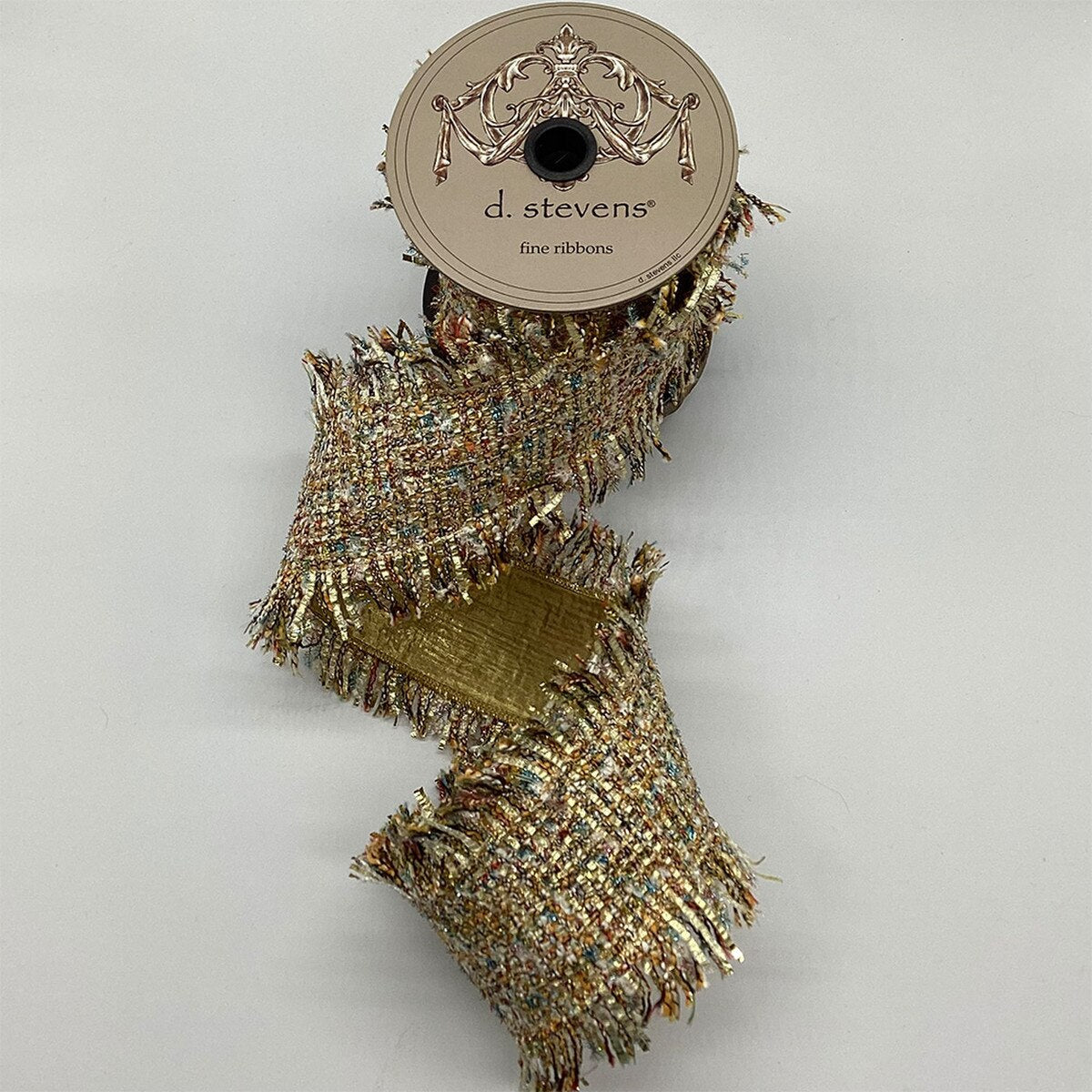 Blue Green White Gold Frayed Edge Ribbon 4" x 5 Yds