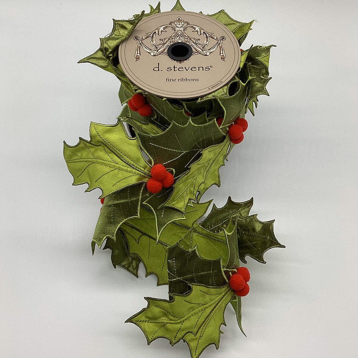 Chartruse Satin Cut Out Holly Ribbon 4" x 3 Yds