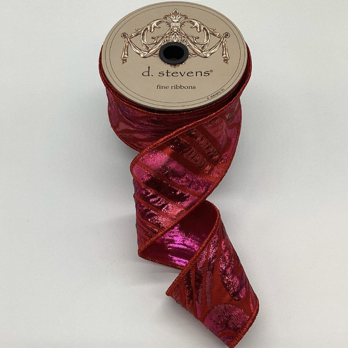 Metallic Jacquard Ribbon Pink Red 2.5 Inch x 5 Yards