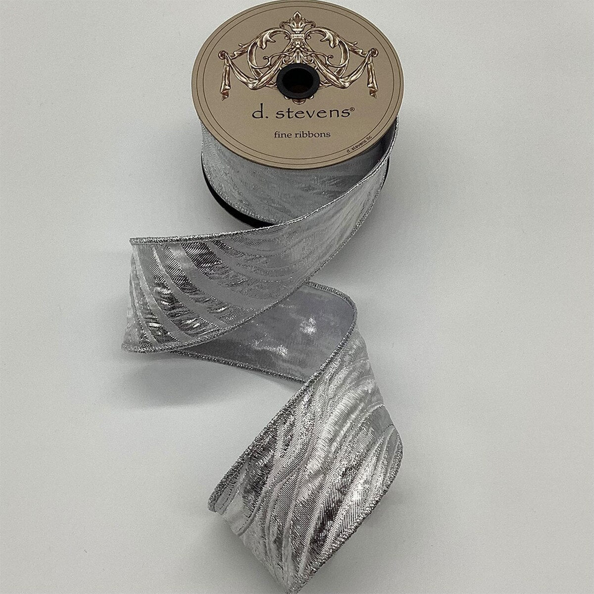 Silver Metallic Jacquard Wave Ribbon 2.5 Inch x 5 Yds